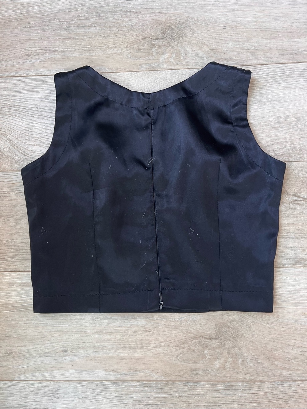 Classic Black Sleeveless Satin Crop Top